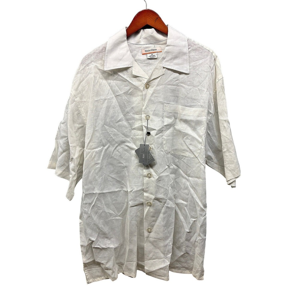 Daniel Ellissa Men's Size XL White Linen Camp Shirt Short Sleeve Casual Summer